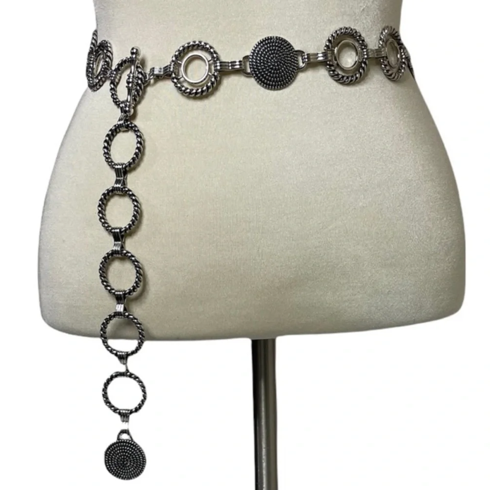Vintage Silver Chain Link Belt Studded Ornate Filigree Boho Western Festival